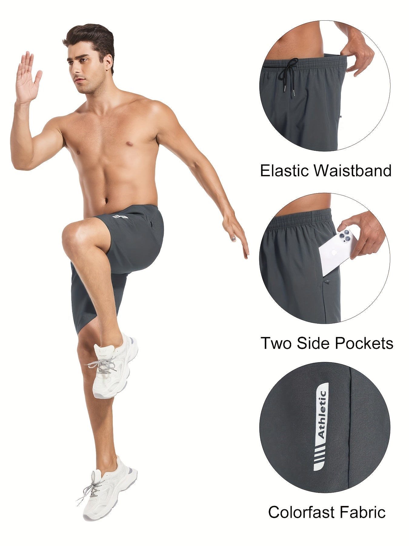 Men's Sports Gym Workout Shorts 5 Pack Basketball Shorts Quick Dry Elastic Waistband Side Zip Pocket S-XXL