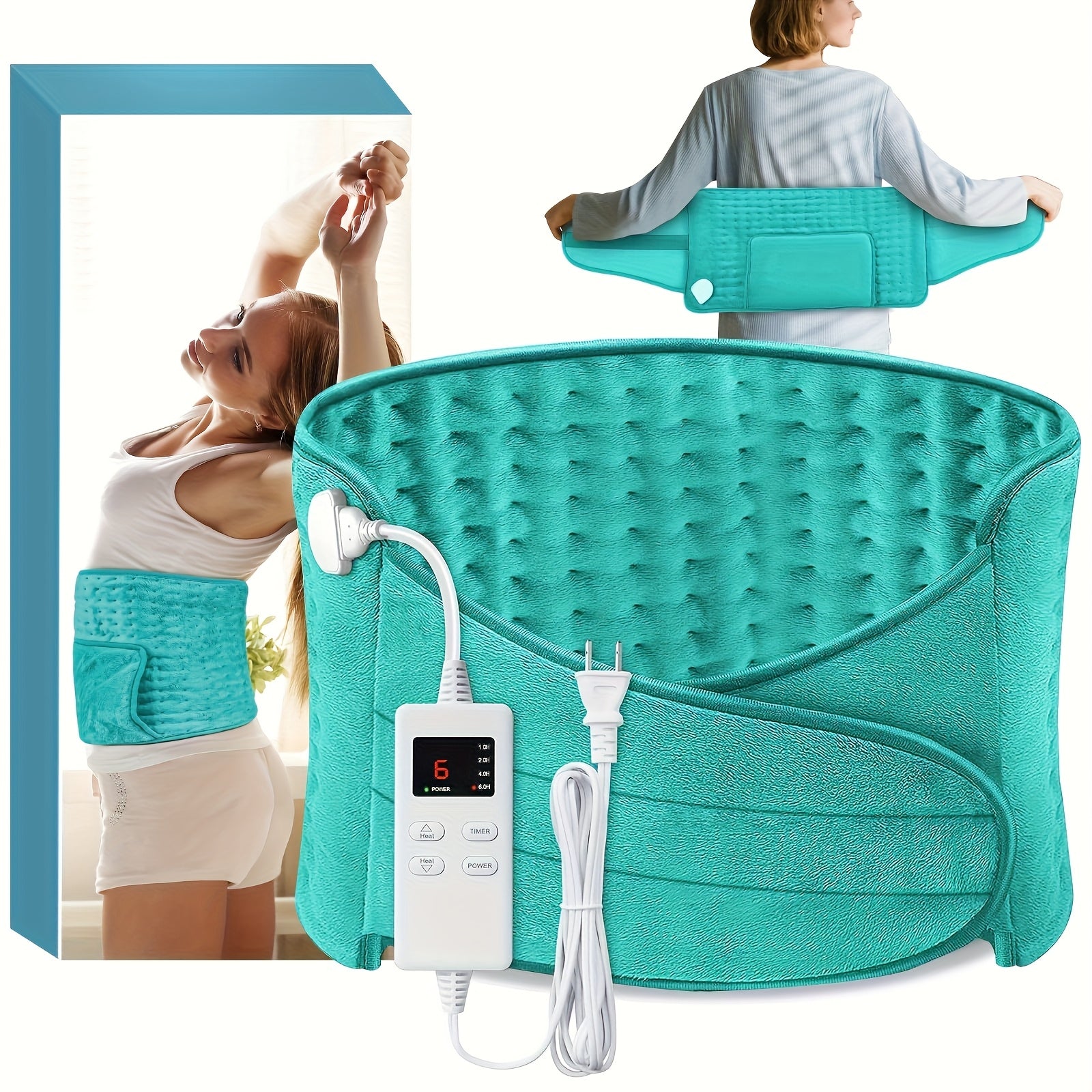 Heating Belt for Back Pain Relief Electric 12x24 Heated Waist Wrap – 6 Levels 4 Timers 6-Hour Auto Shutoff for Men Women Cramps Muscle Soreness
