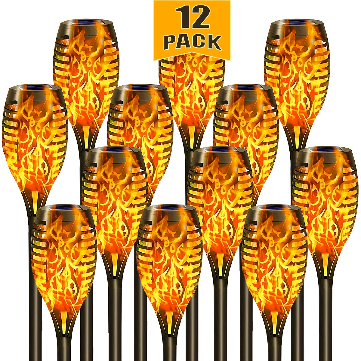 Solar Flame Torch Lights Outdoor - Flickering Flame Effect, IP65 Waterproof, Auto Dusk-to-Dawn, 750mAh Solar Powered Garden Stake Lights for Yard, Lawn, Patio & Pathway - 4/8/12 Pack