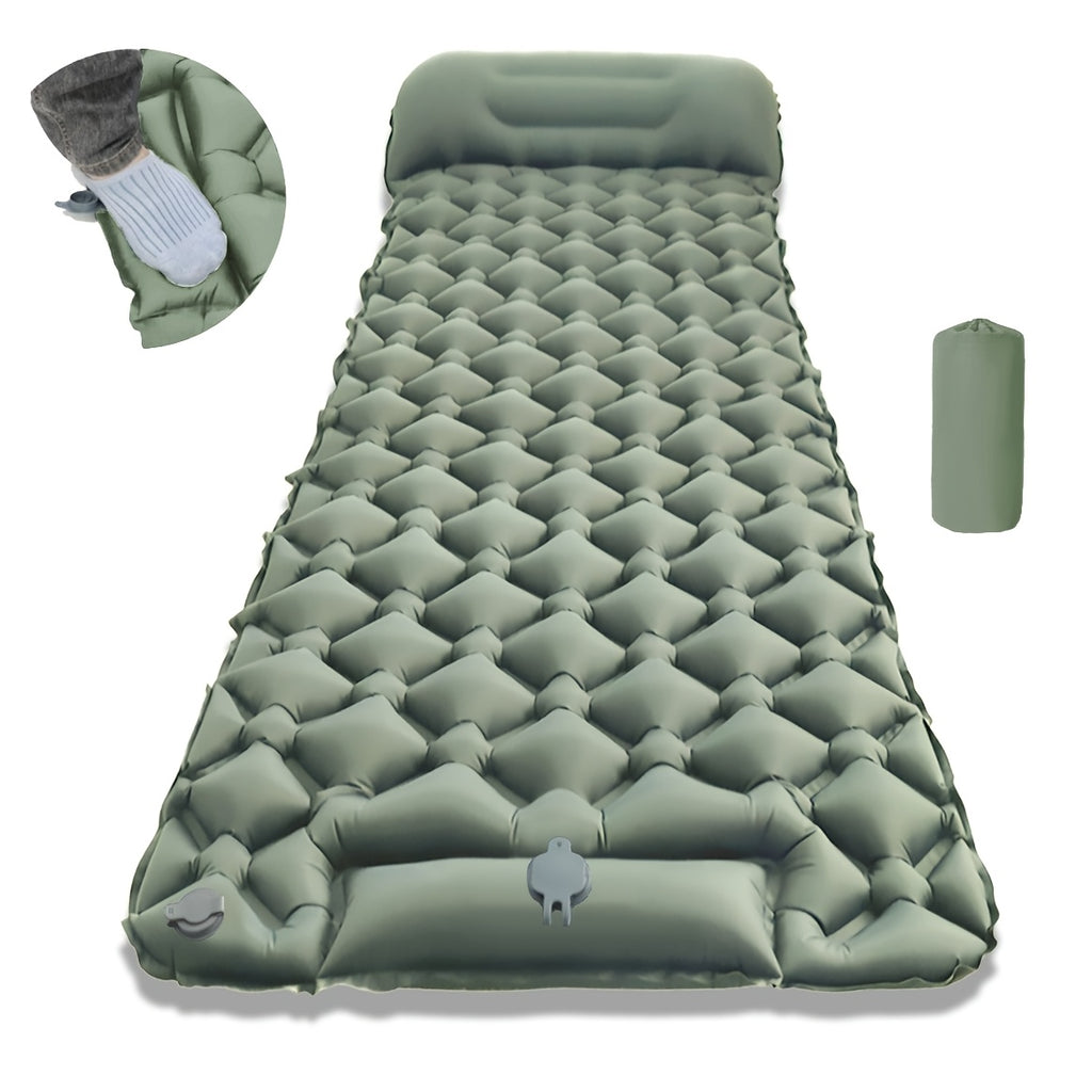 Inflatable Camping Sleeping Pad with Built-In Foot Pump & Pillow – Lightweight TPU Self-Inflating Sleep Mat for Hiking Backpacking & Outdoor Camping