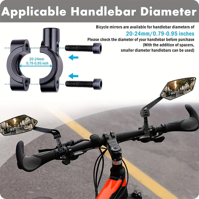 Bike Mirrors 2-Pack HD Rearview – 360° Adjustable & Foldable Handlebar Mirrors for Bicycle, Ebike, Motorcycle & Scooter | Scratch-Resistant HD Glass, High-Speed Stable, Easy Install