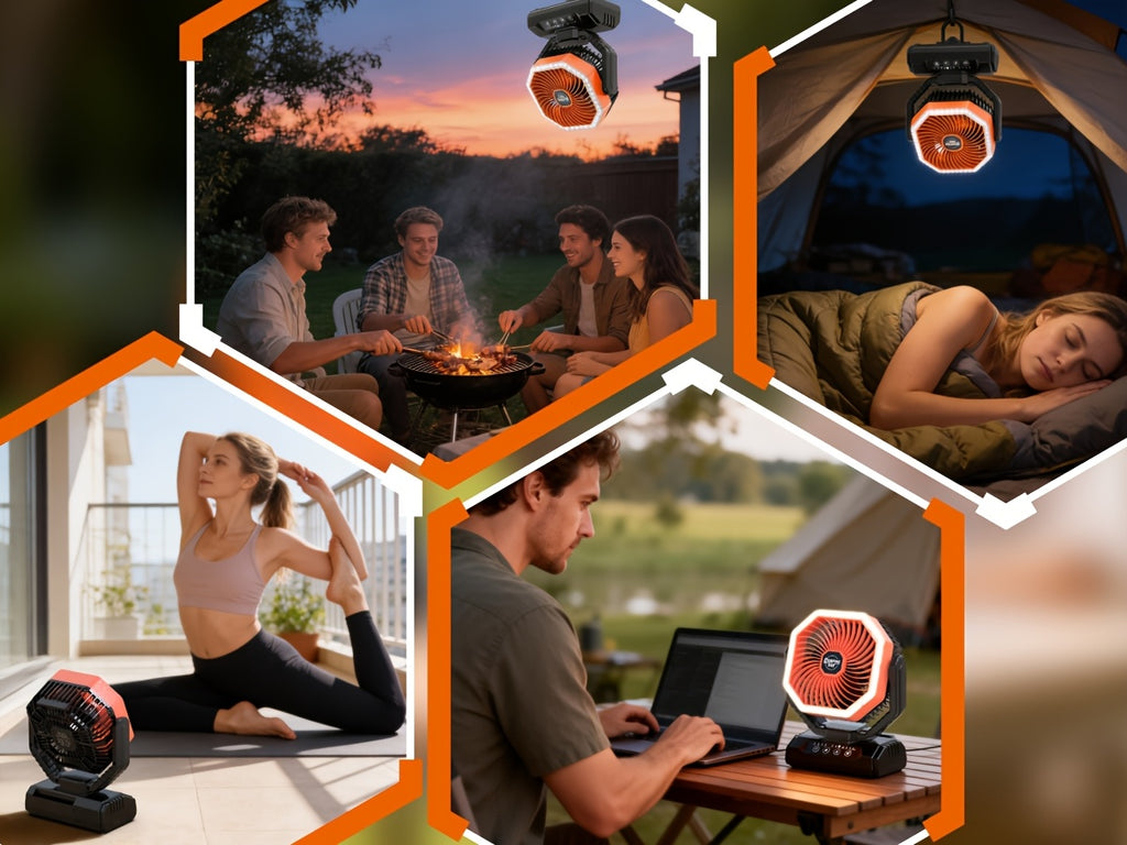 20000mAh Portable Camping Fan 180° Oscillating 4-Speed Brushless Motor LED Light 22-26H Battery USB Rechargeable for Camping Hiking Picnic Emergency Gray Pink Green Black Orange