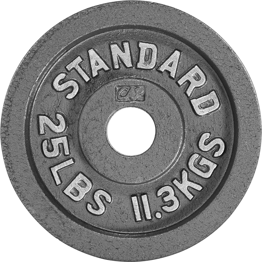 CAPHAUS 2-Inch Solid Cast Iron Weight Plates for Strength Training Weightlifting Bodybuilding Powerlifting - Grey Baked Enamel Barbell Plates 2.5LB 5LB 10LB 25LB 35LB 45LB 100LB Single & Sets