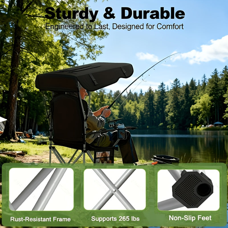 Oxford Canopy Camping Chair 600D Portable Folding – Durable Sunshade Seat for Beach, Picnic, Fishing, Sports Events & Backyard | Black, Red, Blue, Green