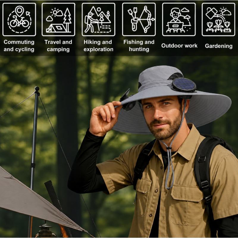 Solar Fan Hat 2 Cooling Fans Wide Brim UV Protection Adjustable – Sun Hat for Men Women Gardening Hiking Travel Outdoor Summer