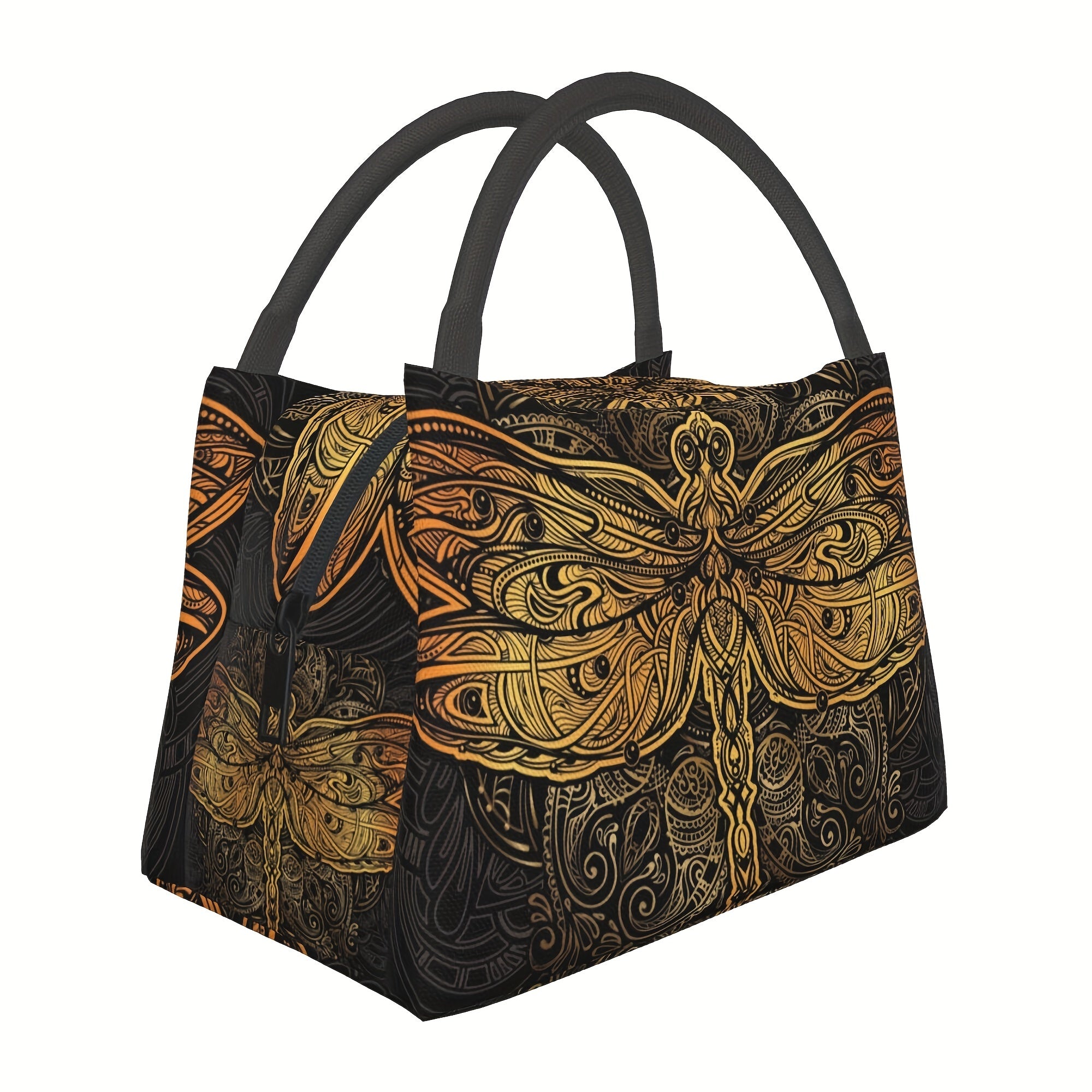 Mandala Dragonfly Insulated Cooler Bag Reusable Lunch Tote – Thermal Food & Drink Bag for Camping Picnic Beach Office Home Restaurant Workplace 11x6.5x7 Inch
