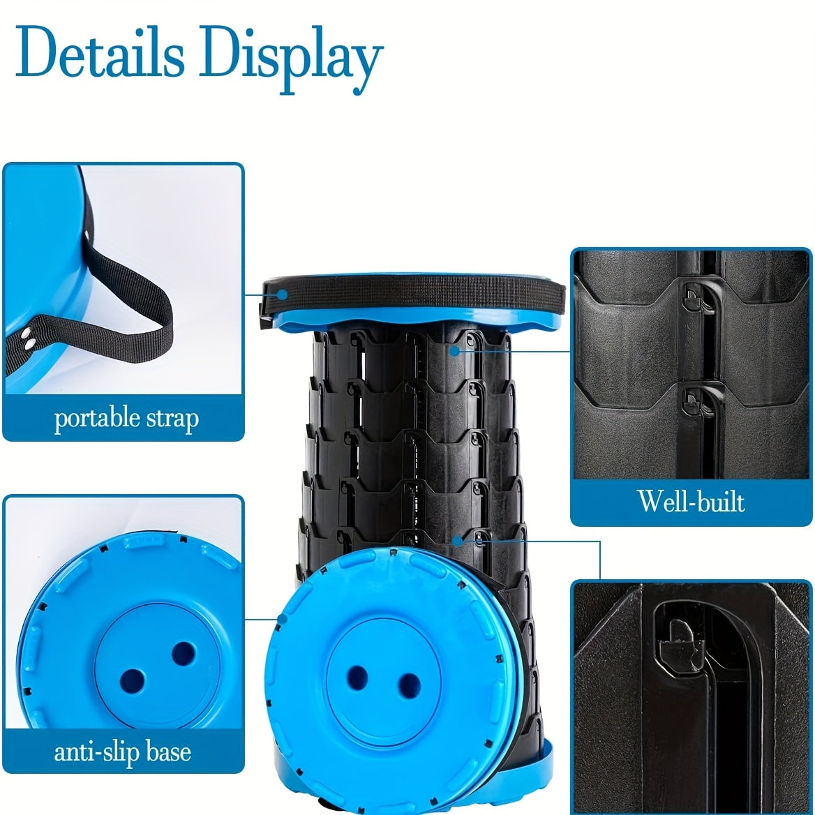Portable Folding Telescopic Stool 400 Lbs Capacity – Lightweight Foldable Seat for Outdoor Camping Fishing Hiking Indoor Kitchen Use