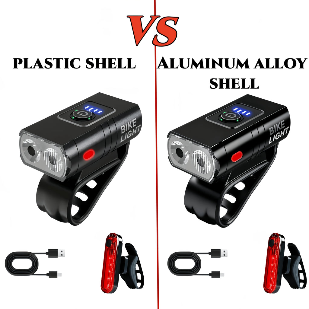 USB Rechargeable Bike Light Set Ultra-Bright Front and Rear – Type-C Fast Charge Aluminum Alloy Bicycle Lights 6 Front Modes 4 Rear Modes for Night Riding Commuting Camping Safety