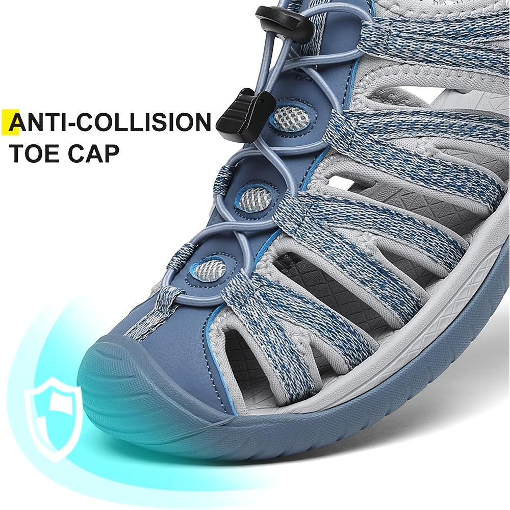 Women's Closed Toe Hiking Sandals – Lightweight Anti-Slip Water Sandals with Adjustable Straps for Outdoor Walking Beach Camping Travel Dark Gray Blue Navy Gray Green US 6-11