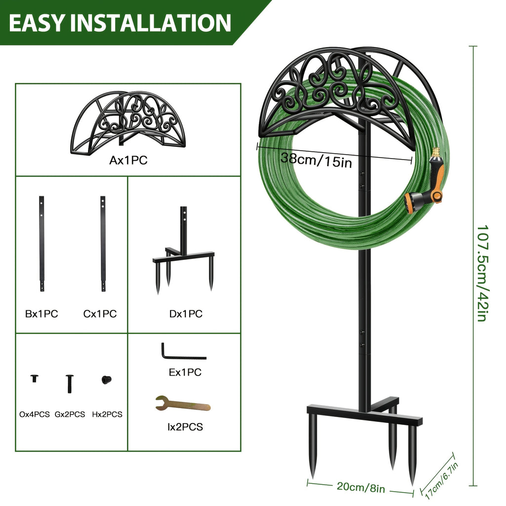 Garden Hose Holder Freestanding – Heavy-Duty Metal Hose Rack with Ground Spikes, Rust-Resistant, Detachable Organizer for Outdoor Lawn, Patio & Garden Beds | Multiple Styles
