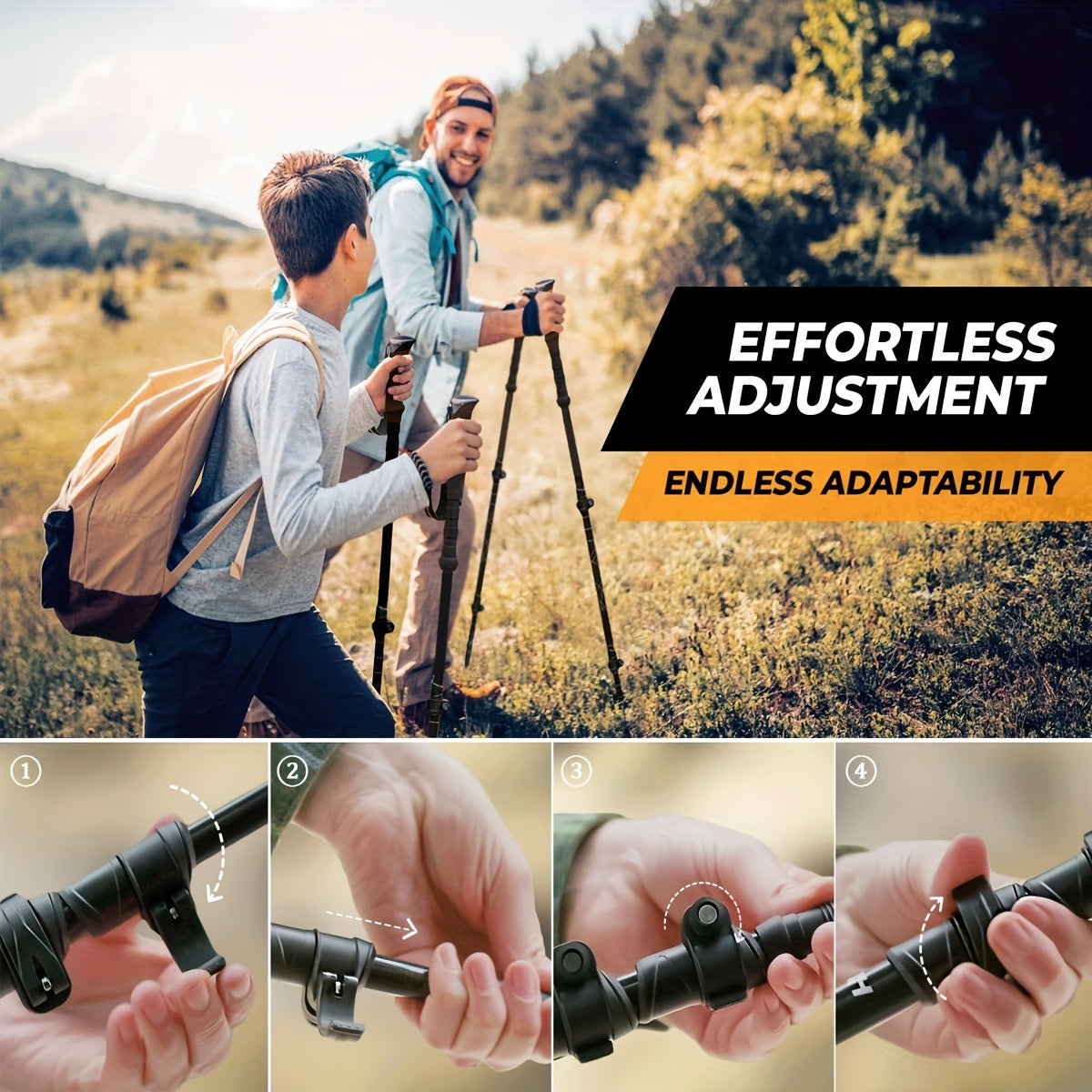 Trekking Poles 2 Pack Aluminum Alloy Collapsible Hiking Poles with Quick Lock Lightweight Walking Sticks for Men Women