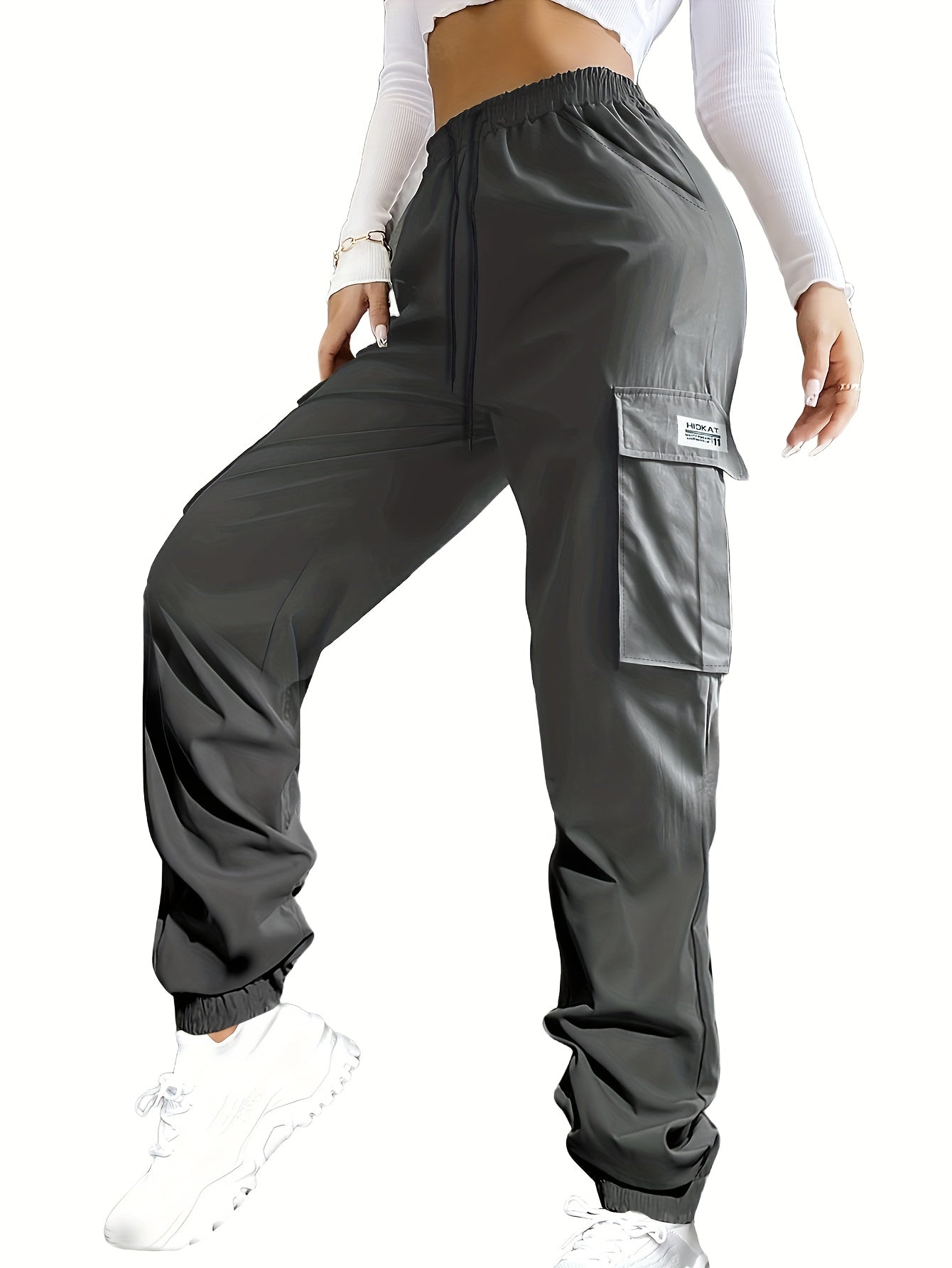 Women's Cargo Pants with Zippered Pockets – Elastic Drawstring Waistband, Large Pocket Casual Outdoor Trousers for Hiking, Travel & Everyday Wear, XS-XXL