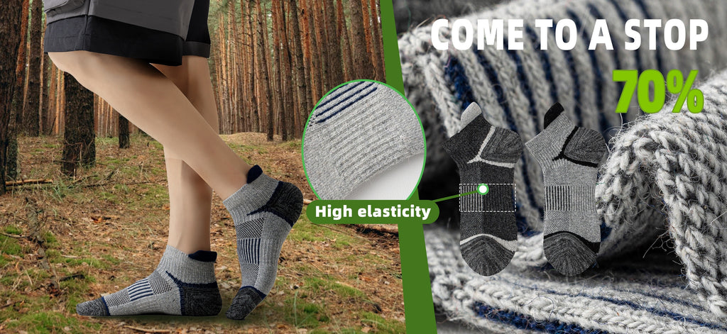 Merino Wool Hiking Ankle Socks 6 Pairs – Low Cut Thick Cushion Sweat-Absorbing Breathable for Running Work Outdoor Men Women M/L