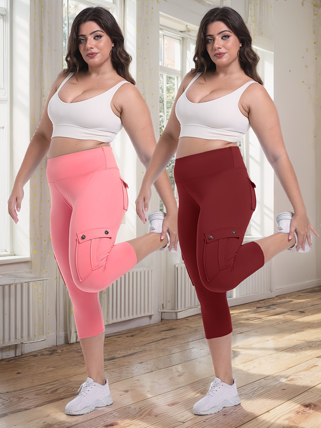 2pcs Capri Leggings Set Women High Waist Butt Lifting Yoga Workout Pants Tummy Control 4-Way Stretch Activewear S-XXL