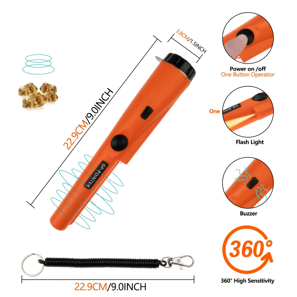 Pinpointer Metal Detector 360° Waterproof Handheld Pin Pointer Wand with Buzzer Vibration Alerts for Gold Silver Coins Relics Treasure Hunting Adults Kids