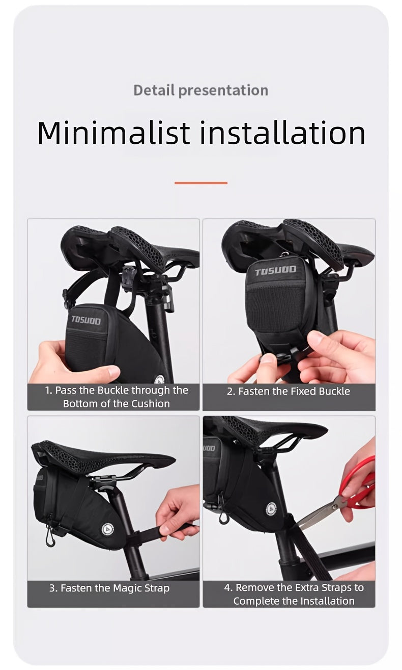 Bike Saddle Bag Large Capacity Waterproof – Reflective Cycling Under Seat Storage Bag for Road & Mountain Bikes with Adjustable Strap