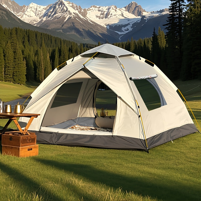 Automatic Pop-Up Camping Tent Windproof Sun-Resistant Portable Foldable 4-Season Tent for Camping Hiking Beach Park Family Vacation Double Door with Windows
