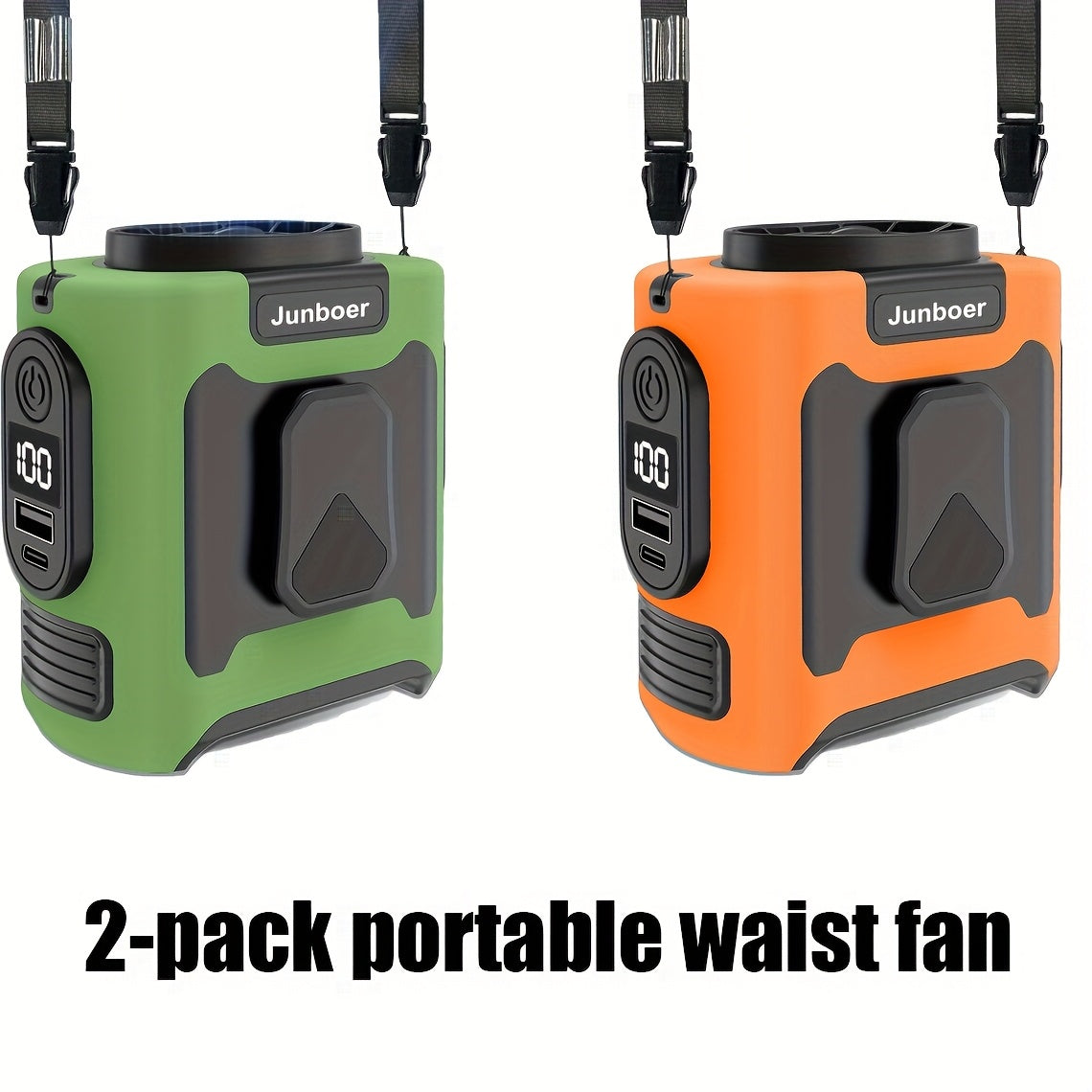 Wearable Belt Fan 10000mAh 3-in-1 – 40-Hour Hands-Free Cooling, 5-Speed 30000RPM Motor, Dual Clip, Built-In Flashlight & Phone Power Bank for Camping, Outdoor & Travel | 1 or 2 Pack