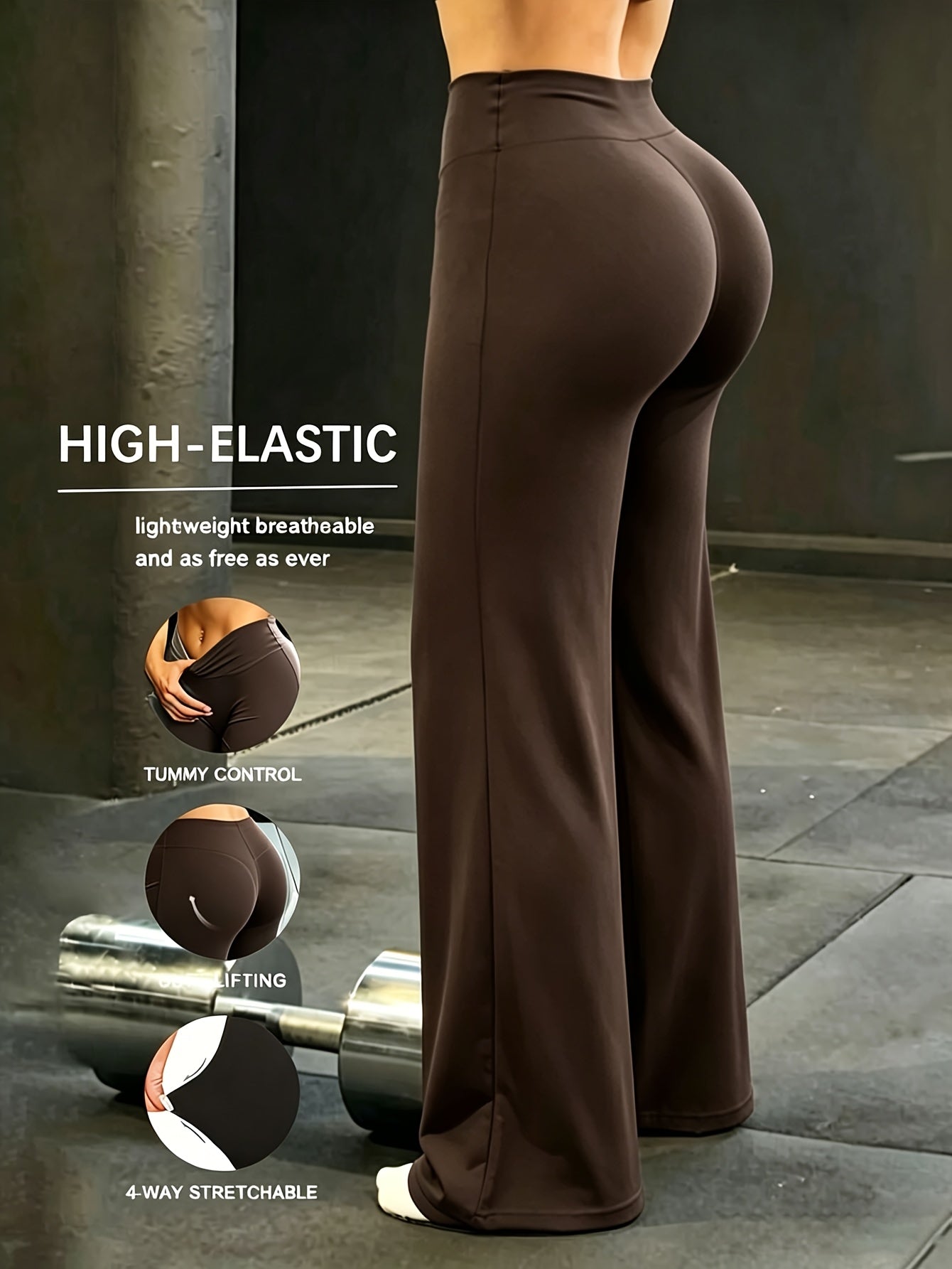 Women's High Waist Wide Leg Pants Quick-Dry Loose Fit Casual Sports Trousers with Elastic Waistband – Lightweight Straight Leg Pants for Women Spring Summer – Brown Grey Black S M L XL