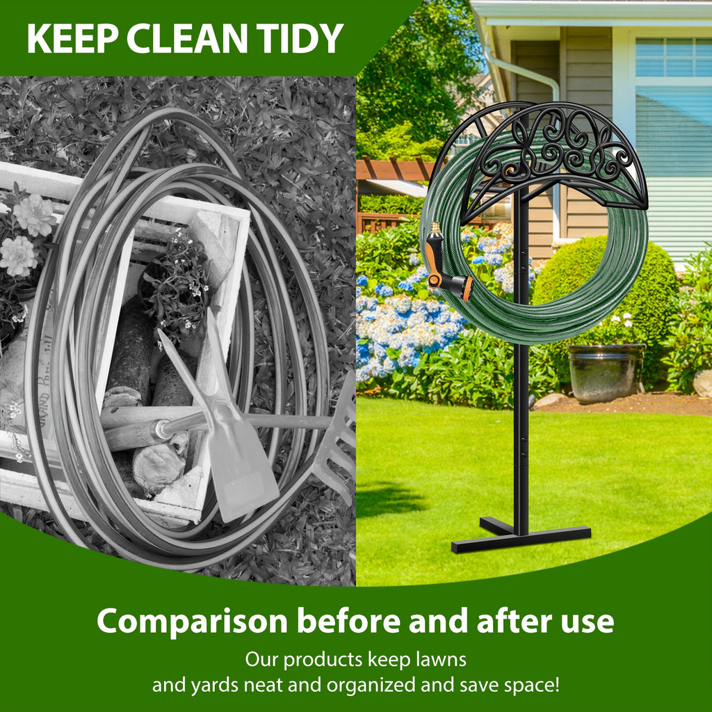 Garden Hose Holder Freestanding – Heavy-Duty Metal Hose Rack with Ground Spikes, Rust-Resistant, Detachable Organizer for Outdoor Lawn, Patio & Garden Beds | Multiple Styles