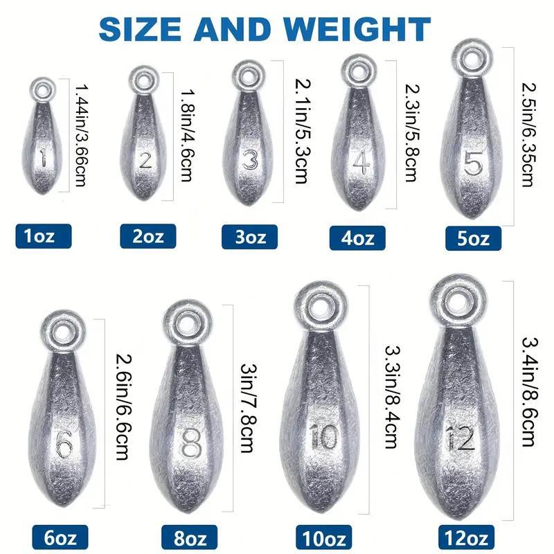 Fishing Sinkers Tackle Weights - Lead Teardrop & Hex Sinker Rig for Saltwater & Freshwater Bass, Catfish, Pompano | 1oz-16oz Multi-Pack Options