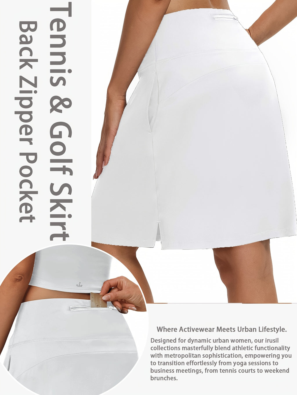 Women's Knee-Length Skort 20-Inch High Waist with 5 Pockets Built-In Shorts Long Athletic Skirt for Tennis Golf Workout Casual Wear S-XXL