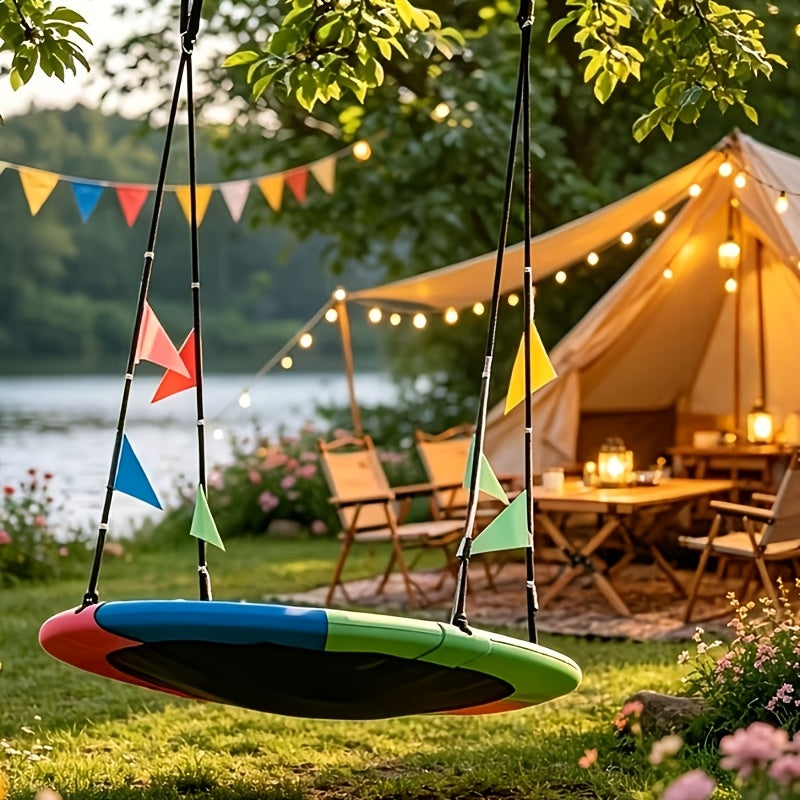 40" Saucer Swing for Kids & Adults – 900 Lbs Capacity, Waterproof Oxford Fabric, Outdoor Disc Tree Swing with Hanging Straps & Colorful Flags