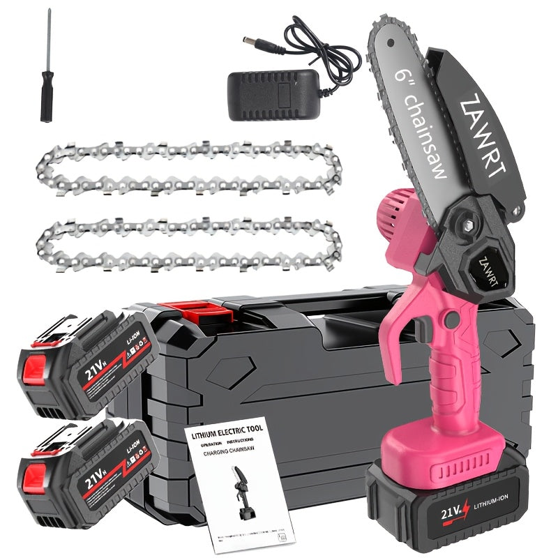 6-Inch Mini Chainsaw Cordless - Rechargeable Lithium Battery with Adjustable Chain, Safety Lock & Splash Guard, Multiple Bundle Options for Garden Branch Trimming, Tree Pruning & Gift
