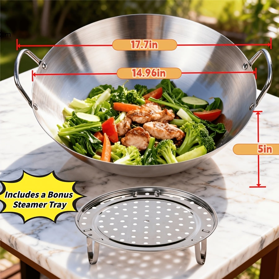 Stainless Steel Stir Fry Skillet Non-Stick Frying Pan Open Fire Cookware for Camping Outdoor Home Kitchen Restaurant 4 Sizes 26cm 30cm 36cm 38cm