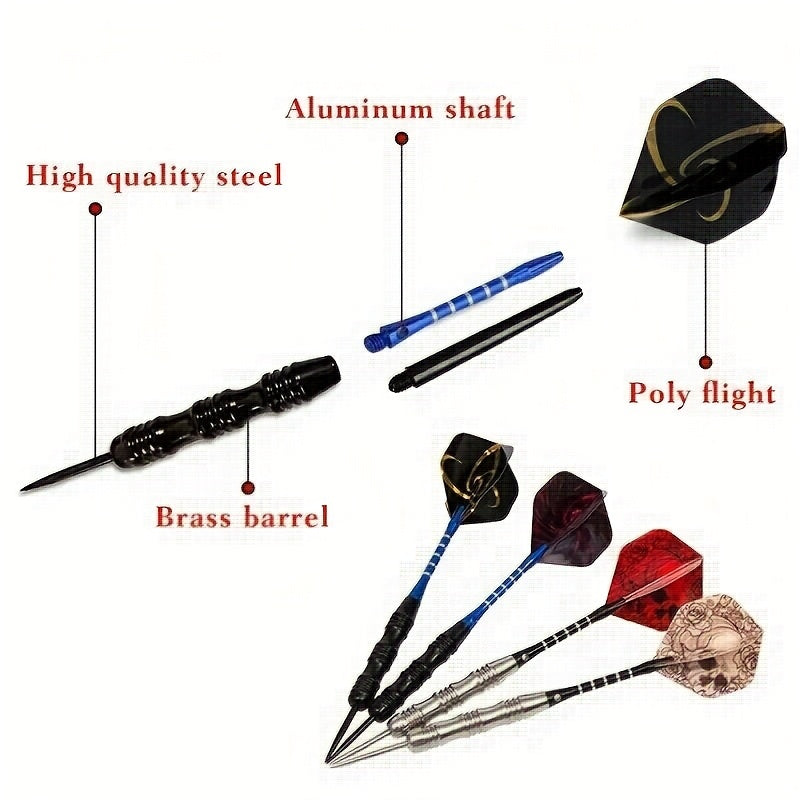 Steel Tip Darts Gift Set with Dart Flights Aluminum Alloy Shaft Skull Wings Indoor Outdoor Bar Club Game Competition Gift Box 6 or 12 Pack