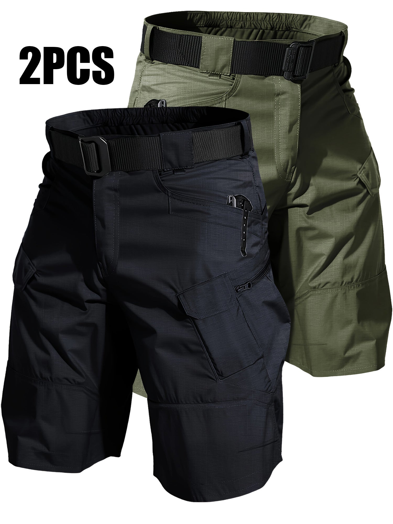 Cargo Shorts for Men 2 Pack – Multi-Pocket 100% Polyester Regular Fit Outdoor Hiking Work Casual Shorts S-XXXL (Black, Gray, Khaki, Army Green)