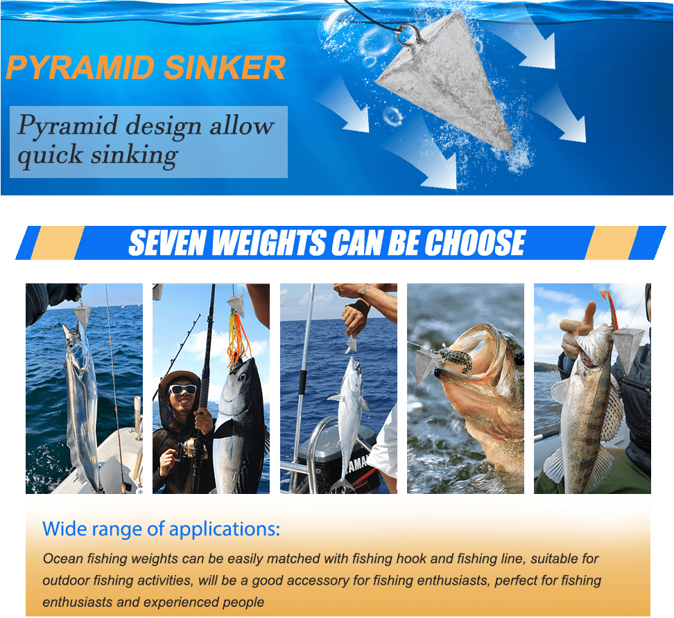 Pyramid Fishing Sinkers 1oz-10oz Multi-Pack Saltwater Freshwater Surf Bottom Fishing Weights for Bass Pompano Drum Croaker Sand-Perch Tackle Accessories