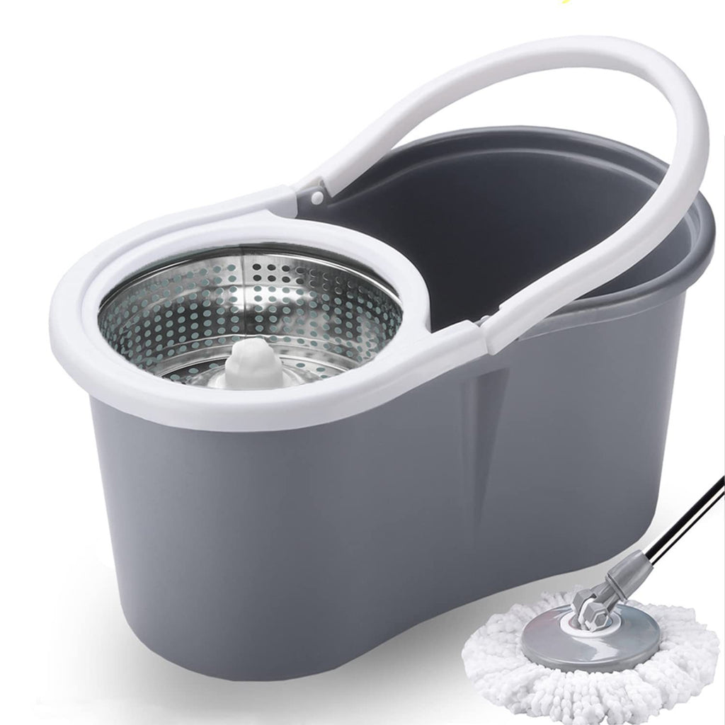 360° Spin Mop and Bucket Set with Wringer - Stainless Steel Handle, Microfiber Refills, Spinning Floor Cleaning System for Hardwood, Tile & Laminate