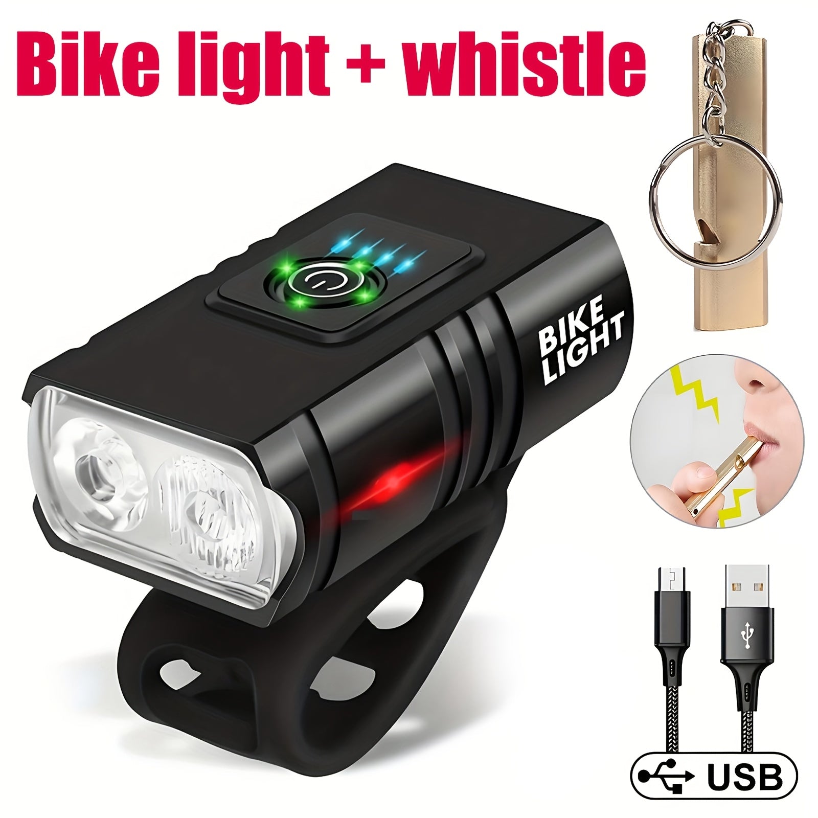 USB Rechargeable Bike Light Set Front & Rear – 1500 Lumen LED Bicycle Light Type-C Fast Charging 6+4 Modes Waterproof Safety Cycling Lamp for Night Riding Commuting Camping – 1/2/3 Pack