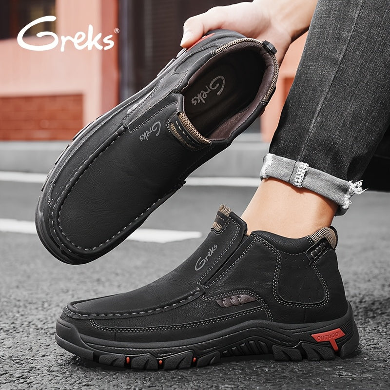 Men’s Slip-On Ankle Boots – Hand-Stitched Moccasin Chukka Non-Slip Outdoor Hiking & Driving Loafers | Black, Khaki, Brown | US 3.5–12.5