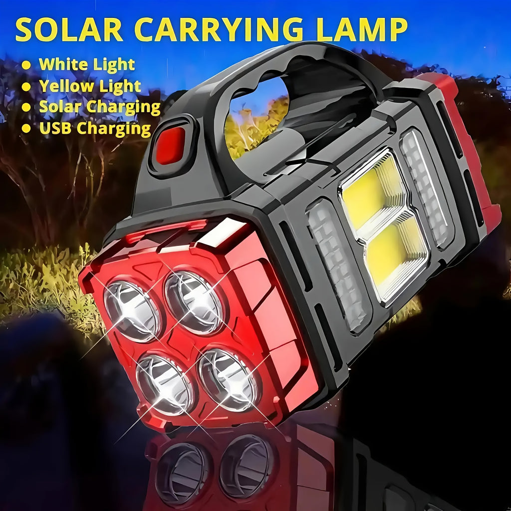 Solar Camping Flashlight Rechargeable USB LED Torch with Power Bank Function Long Battery Life Portable Waterproof for Camping Hiking Outdoor Emergency Survival Gear