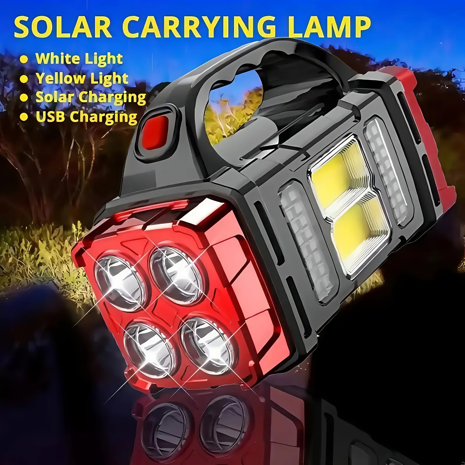 Solar Camping Flashlight Rechargeable USB LED Torch with Power Bank Function Long Battery Life Portable Waterproof for Camping Hiking Outdoor Emergency Survival Gear