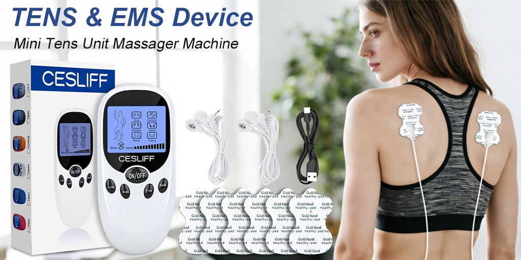 TENS EMS Dual Channel Muscle Relief Pulse Massager - 8 Electrodes, 6 Modes, Pain Relief for Shoulders, Back & Knees, Portable Electric Muscle Stimulator for Recovery & Relaxation