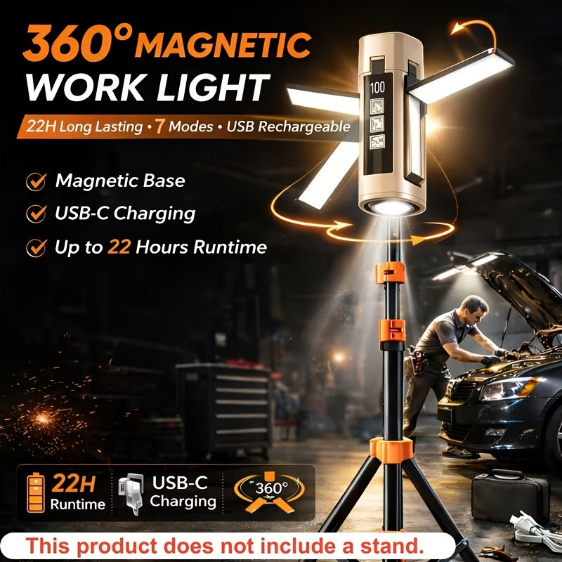 Magnetic LED Work Light Rechargeable Telescopic Inspection Light 7 Modes 360° Adjustable Foldable – Auto Repair Mechanic Camping Hiking Fishing Emergency Flashlight Tool