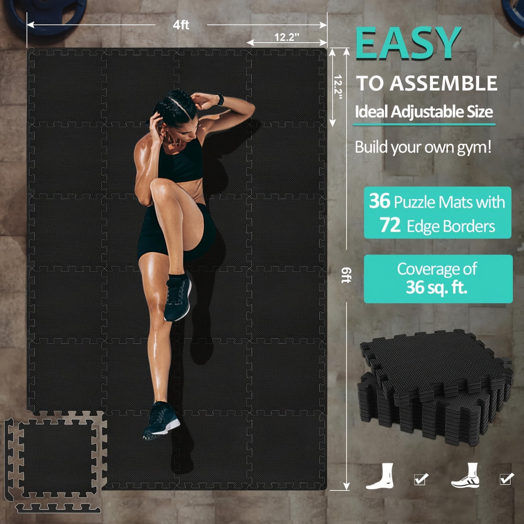 EVA Foam Interlocking Floor Mats for Home Gym 12.2"x12.2" Puzzle Tiles Exercise Flooring Fitness Mat Shock Absorbing Non-Slip Workout Mat for Gym Equipment