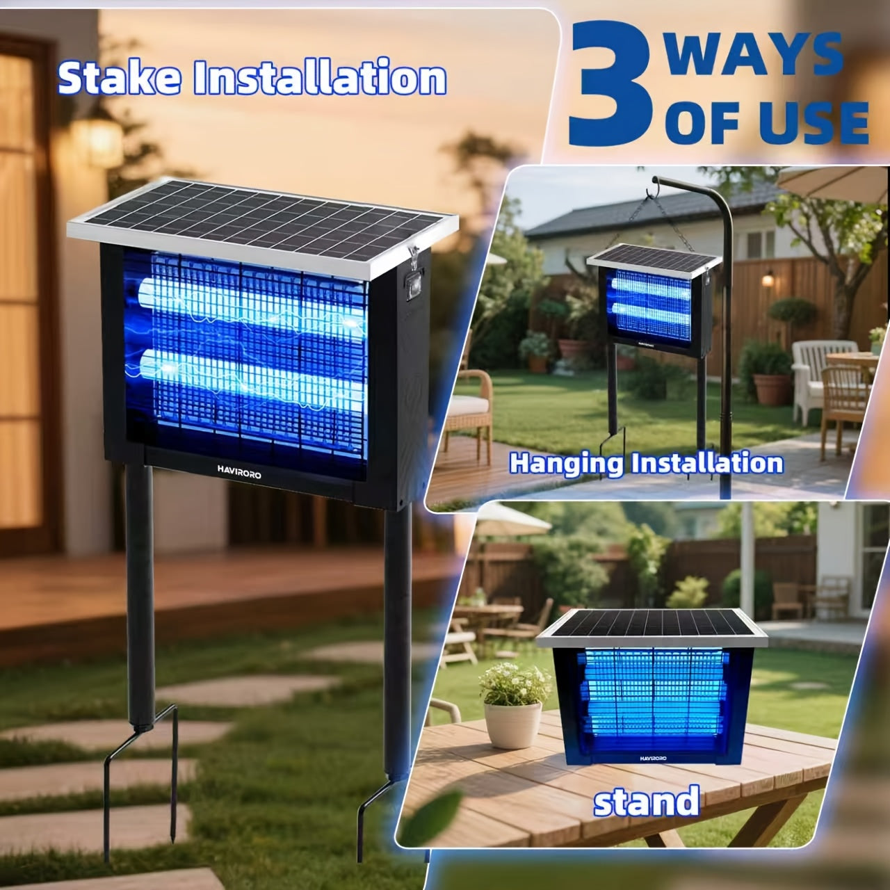 Solar Powered Bug Zapper Outdoor 4500V Electric Insect Killer - Wireless Portable Mosquito Trap Fly Killer Moth Zapper for Home Patio Backyard Camping