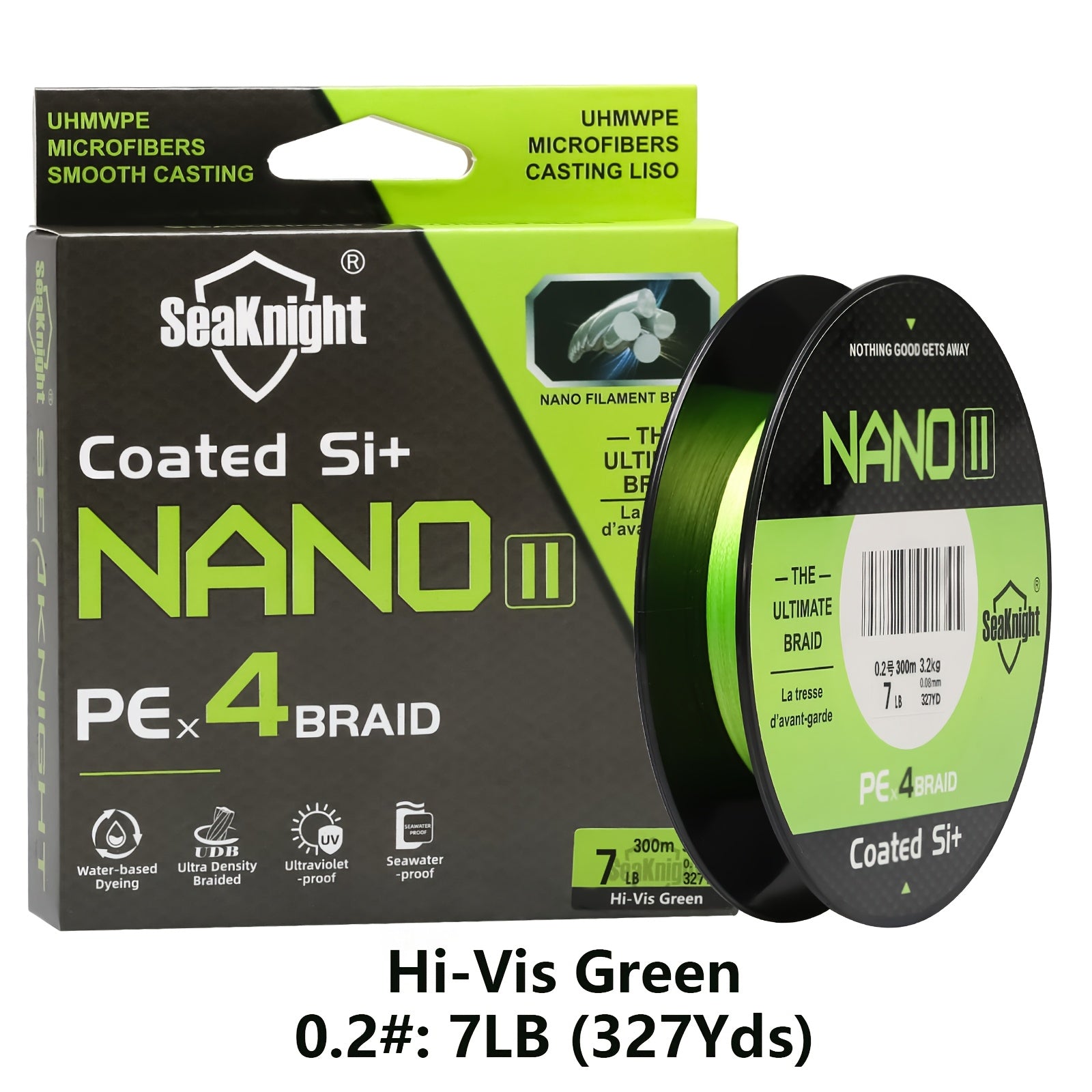 PE Braided Fishing Line 4-Strand – Ultra-Strong UHMWPE Zero Stretch Smooth Casting Line for Bass Trout Catfish Freshwater Saltwater Fishing – Low-Vis Green, Hi-Vis Green & Yellow – 7–15LB 110 & 327 Yds