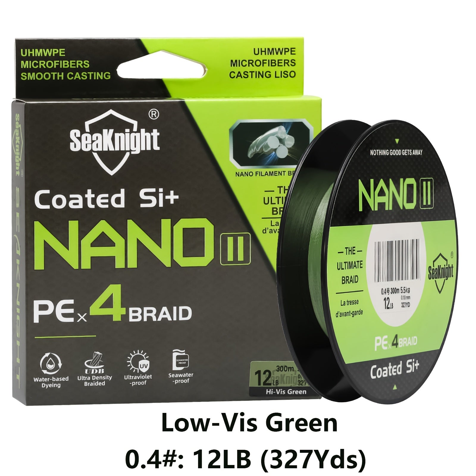 PE Braided Fishing Line 4-Strand – Ultra-Strong UHMWPE Zero Stretch Smooth Casting Line for Bass Trout Catfish Freshwater Saltwater Fishing – Low-Vis Green, Hi-Vis Green & Yellow – 7–15LB 110 & 327 Yds