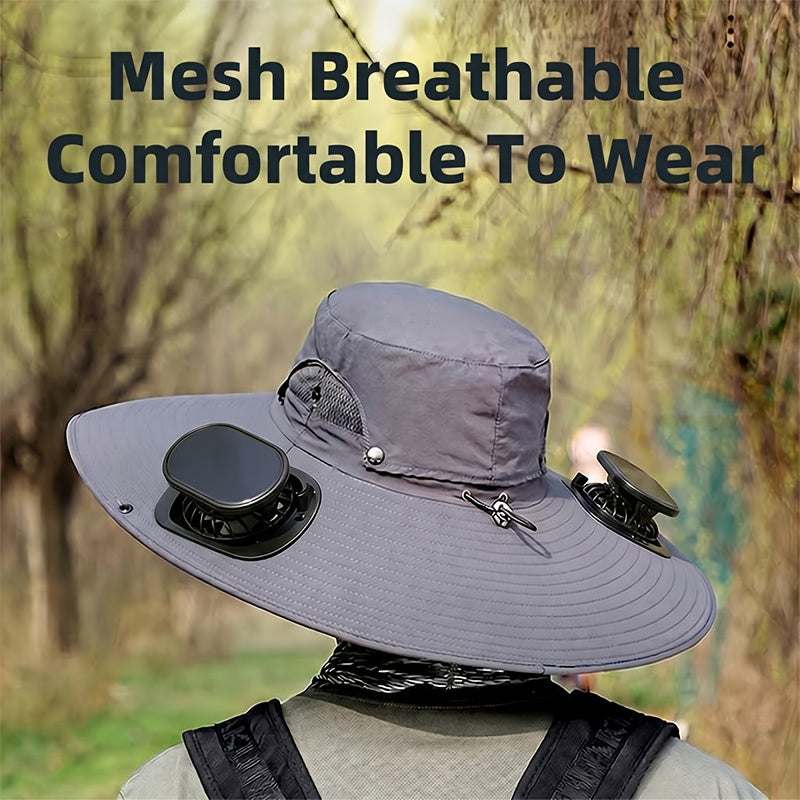 Solar Powered Fan Hat Wide Brim UV Protection with Built-In Fan USB Charging Lightweight Outdoor Sun Hat for Fishing Hiking Camping Men Women
