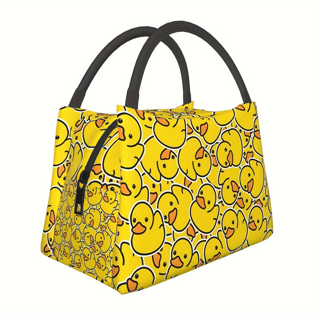Yellow Duck Insulated Lunch Bag Cooler Tote 11x6.3x6.7 In – Cute Duck Pattern Portable Reusable Thermal Bag for Kids Adults Office Camping Picnic Beach