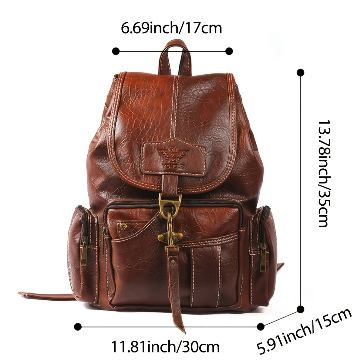 Vintage PU Leather Backpack for Women Men Water Resistant Geometric Pattern Rucksack Convertible Shoulder Bag Satchel with Zipper Multi-Pocket for School Travel Daily Use