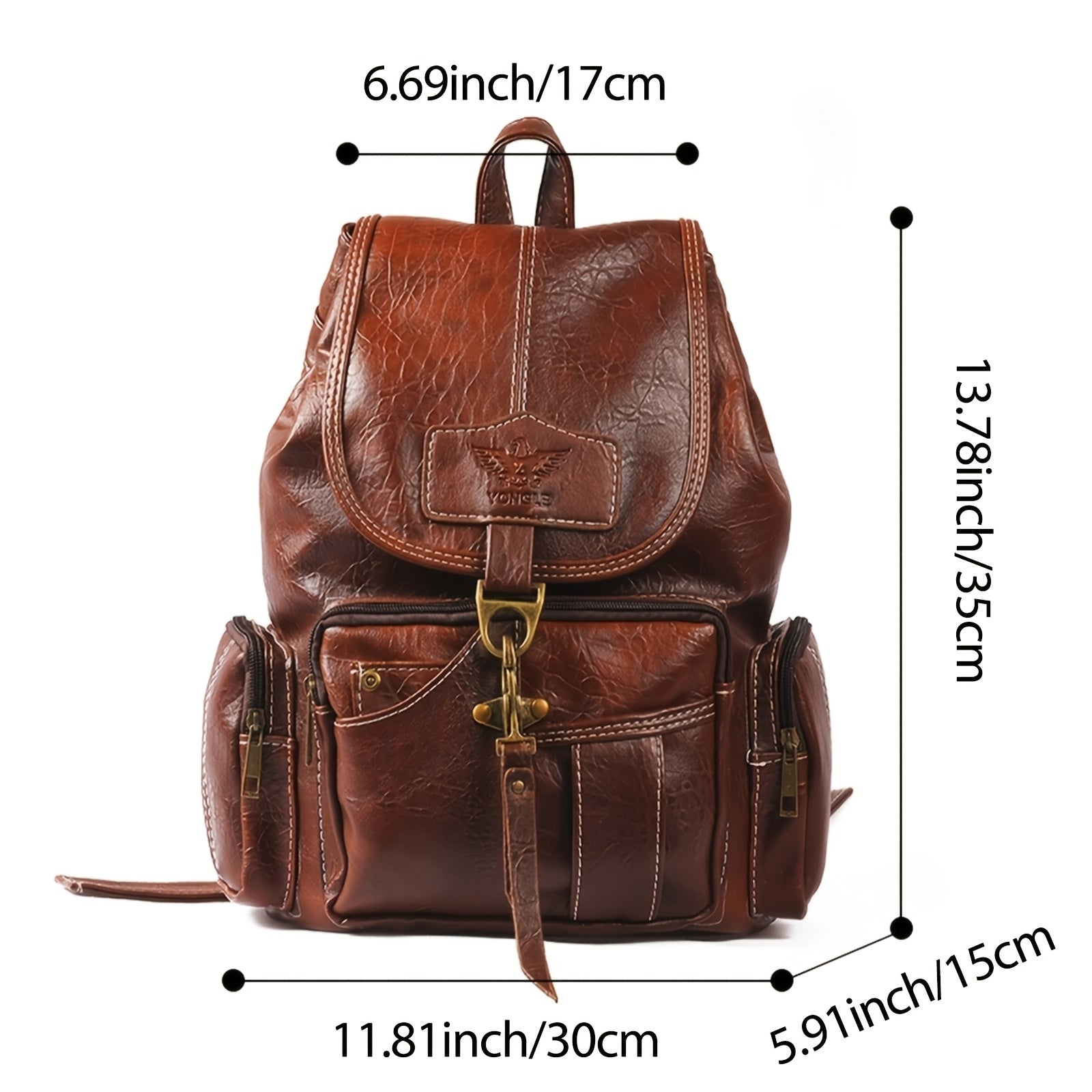 Vintage PU Leather Backpack for Women Men Water Resistant Geometric Pattern Rucksack Convertible Shoulder Bag Satchel with Zipper Multi-Pocket for School Travel Daily Use