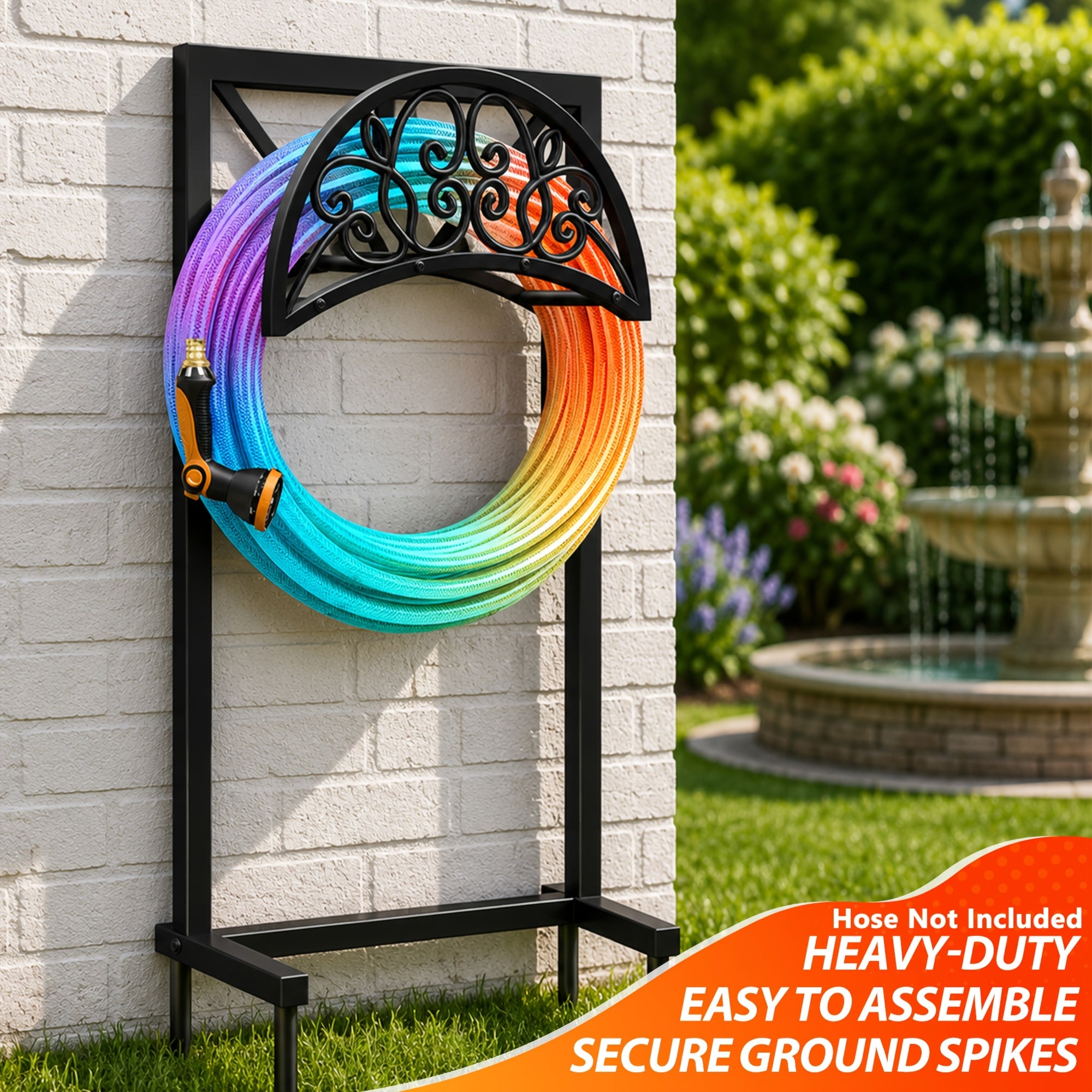 Garden Hose Holder Freestanding – Heavy-Duty Metal Hose Rack with Ground Spikes, Rust-Resistant, Detachable Organizer for Outdoor Lawn, Patio & Garden Beds | Multiple Styles