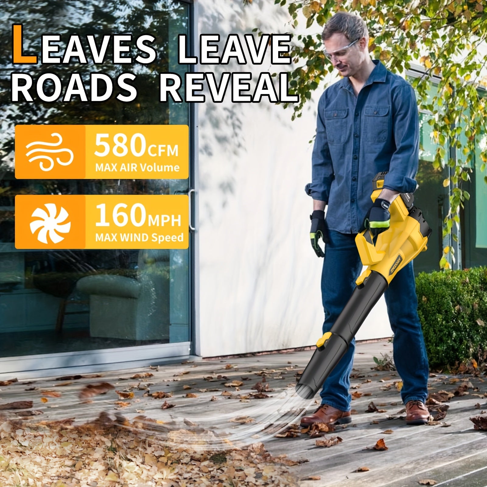 Cordless Leaf Blower 580CFM 160MPH Battery Powered with 4.0Ah Lithium Battery 6 Speed Settings Extension Nozzle Lightweight Electric Blower for Lawn Yard Snow Clearing Pet Hair