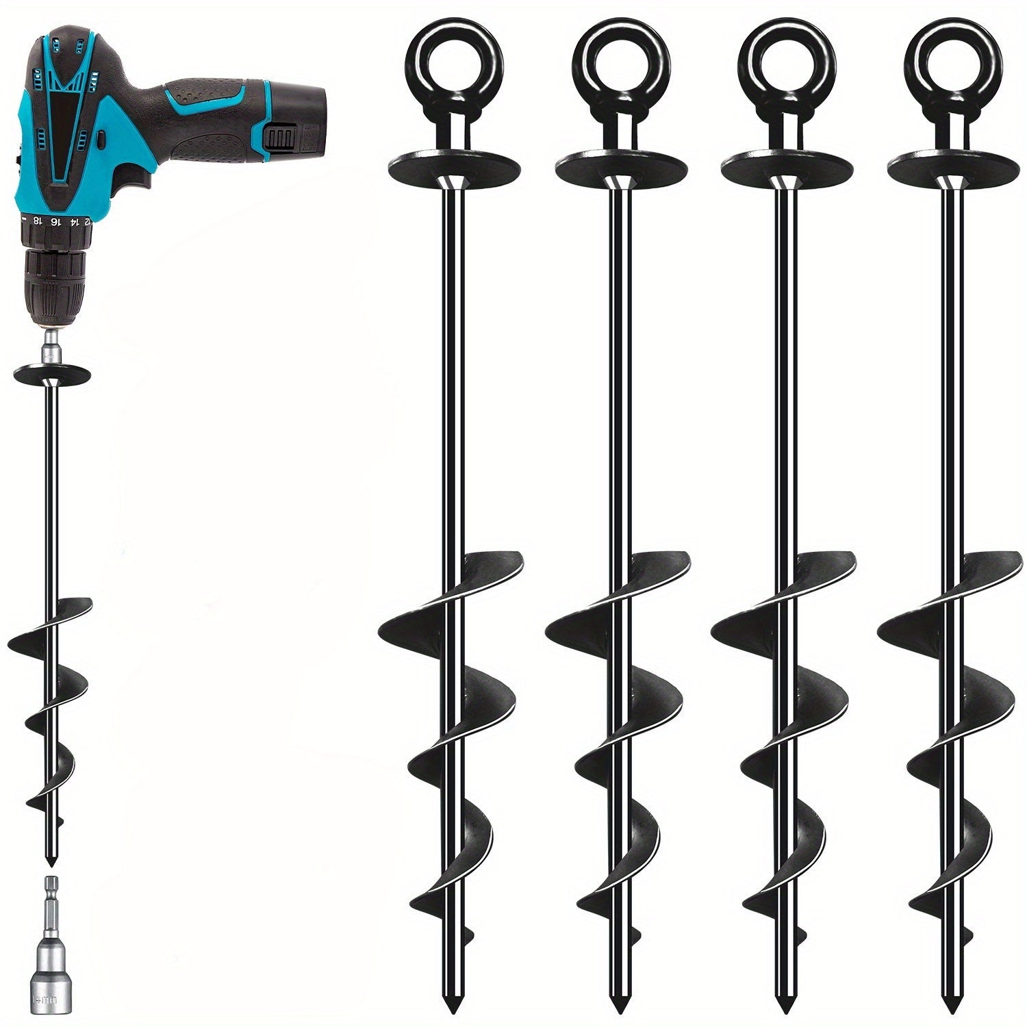 Spiral Ground Anchors 18 Inch Heavy Duty Carbon Steel – 4 & 6 Pack Screw-In Tent Stakes for Camping Tents Trampolines Garden Stakes Canopies Outdoor Anchoring